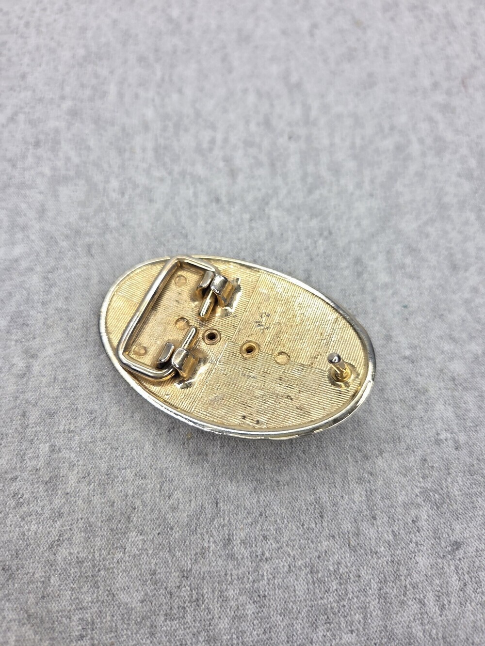 Vintage Jasper Agate Stone Belt Buckle Silver Gold Tone Western Oval Womens - Picture 8 of 9